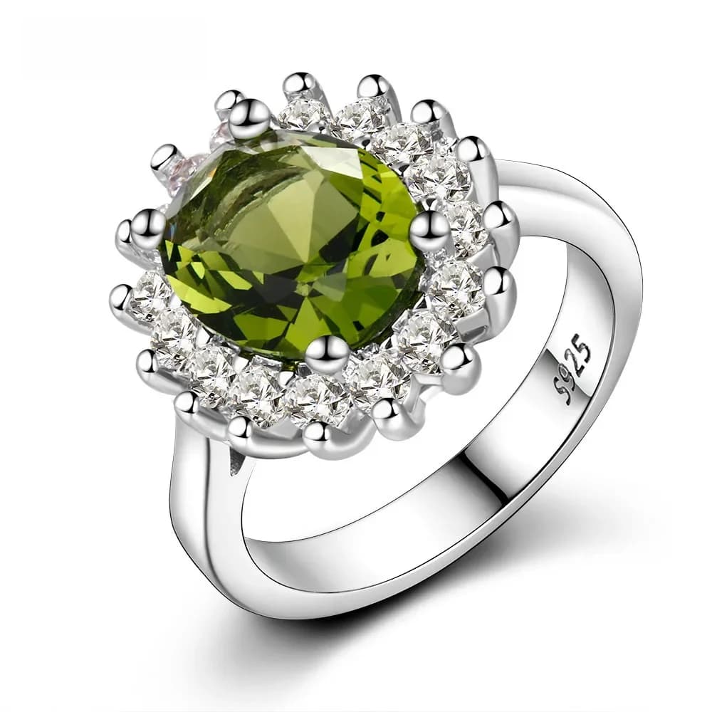 Bague rétro en argent pour femmes, bagues à fleurs avec pierres péridot brillantes, marque de luxe, bagues de fiançailles de mariage, bijoux
