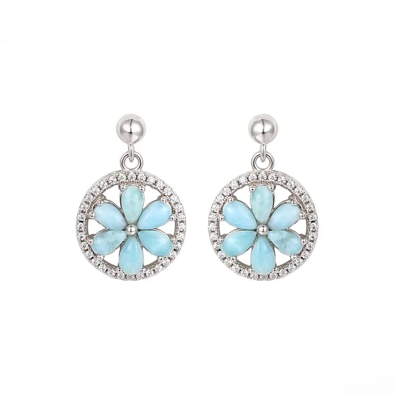 Boucles d'oreilles rétro fleur naturelle précieuse Larimar pour femmes, breloque à la mode, bijoux en argent Sterling 2021, cadeau classique, 925