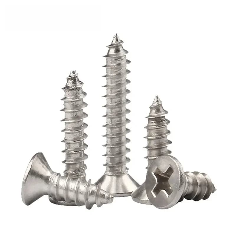 Vis taraudeuses à tête fraisée M1.2 M1.4 M1.7 M2 M2.5 M3 M3.5 M4 M5 M6 304, vis à bois plate à empreinte cruciforme en acier inoxydable