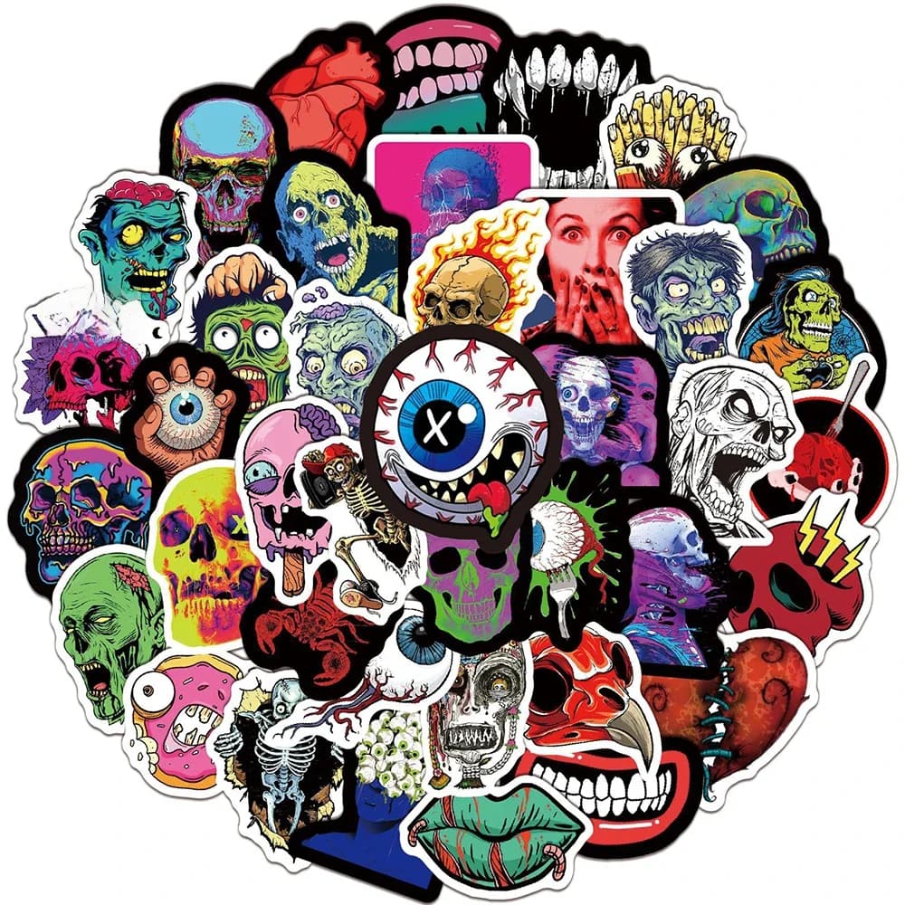 10/30/50 PIÈCES Halloween Horreur Crâne Zombie Autocollants Planche À Roulettes Réfrigérateur Guitare Ordinateur Portable Moto Voyage Cool Graffiti Autocollant