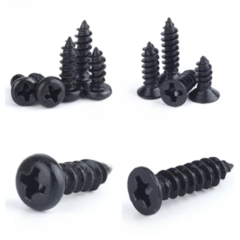 100 pièces M2 M2.6 M3 M3.5 acier noir Mini Micro petit Phillips plat tête fraisée croix ronde tête cylindrique autotaraudeuse vis à bois