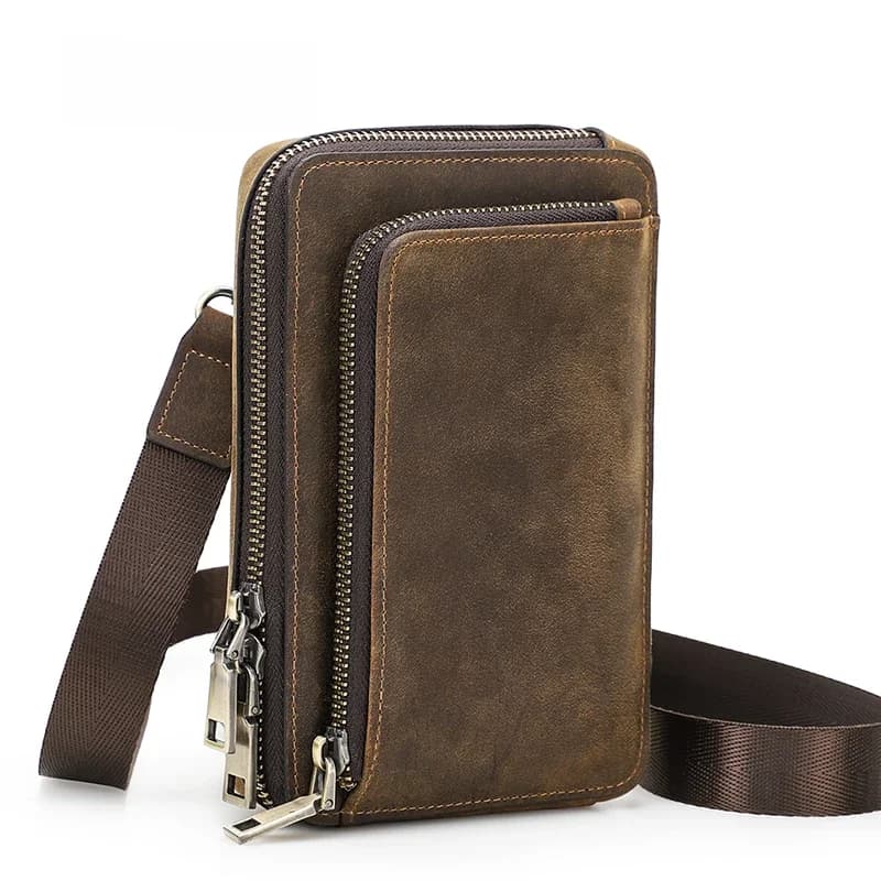 CONTACT'S Crazy Horse – sac à bandoulière en cuir pour hommes, sac banane décontracté pour petit téléphone