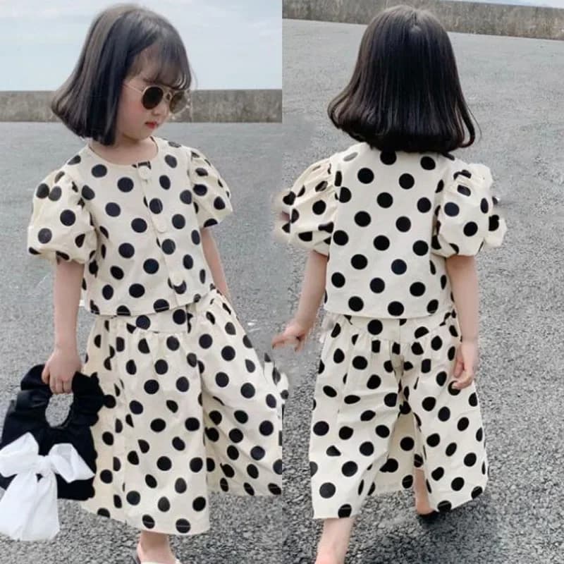 Ensembles de vêtements d'été pour filles, haut + culottes à pois à simple boutonnage, vêtements pour bébés enfants, costume pour enfants