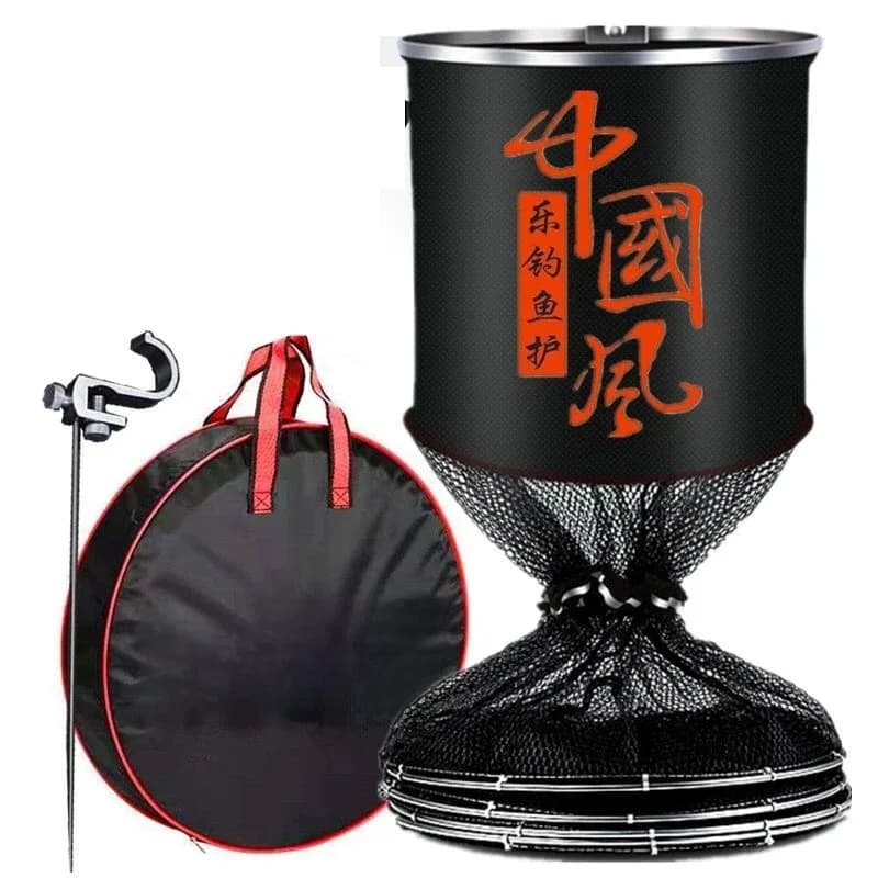 Filet de pêche pliant en acier inoxydable, 2m/2.5m/3m/4m, piège 25cm -45cm, stockage jos, panier vivant, maille, double anneaux