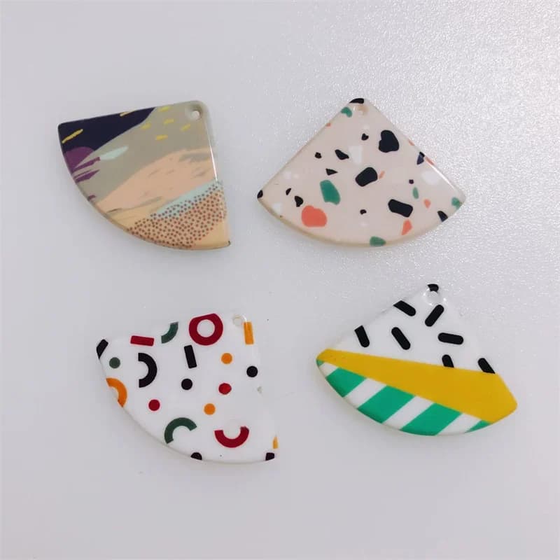 6 pièces Simple en forme d'éventail géométrique amusant impression boucles d'oreilles faites à la main faisant des connecteurs bricolage pendentif bijoux résultats et composants breloques
