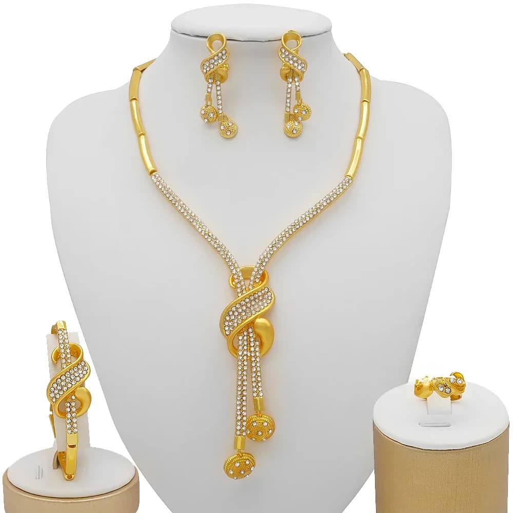 Parures de bijoux couleur or de Dubaï, cadeaux de mariage africains et indiens pour femme, collier, bracelet, boucles d'oreilles, bague, bijoux pour femmes 2022