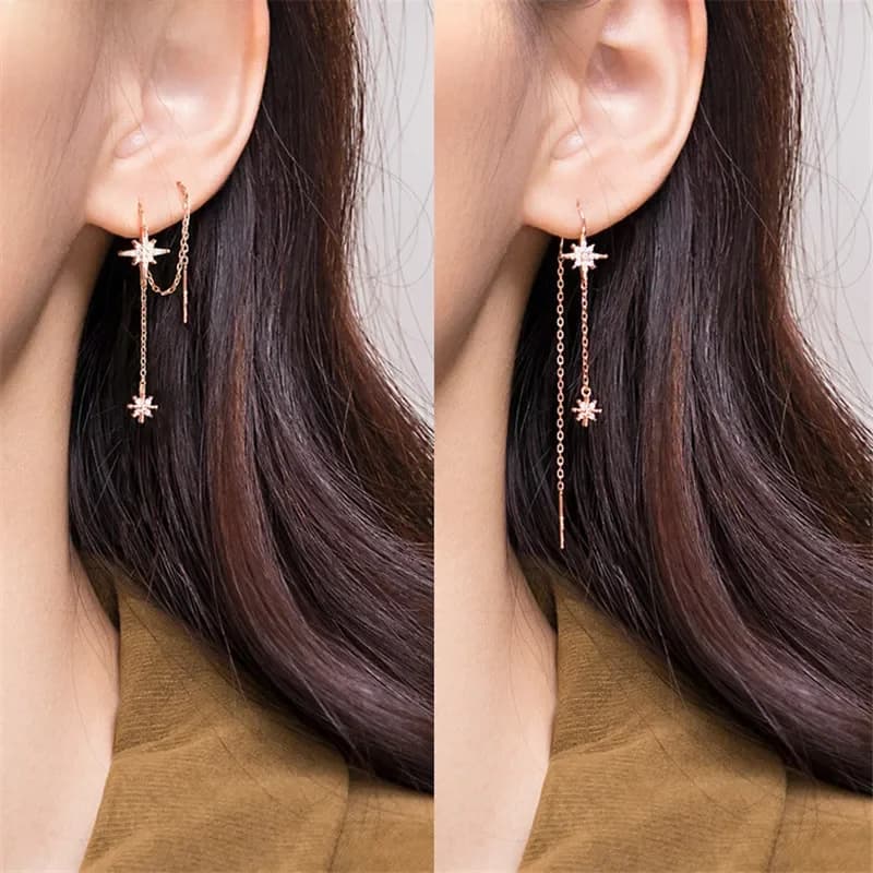 CIAXY couleur argent incrusté Zircon étoile boucles d'oreilles pour les femmes tempérament esthétique longue gland oreille ligne boucle d'oreille de luxe bijoux cadeau