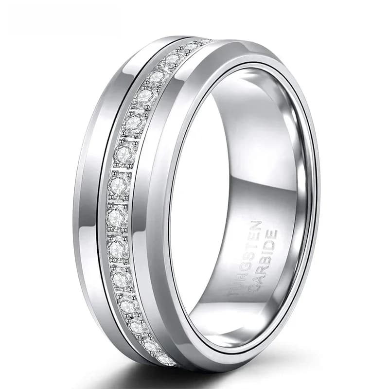 Tigrade 8mm alliances en tungstène pour hommes avec zircone cubique bague d'éternité à la mode unisexe CZ incrusté de haute polonais taille 7-13