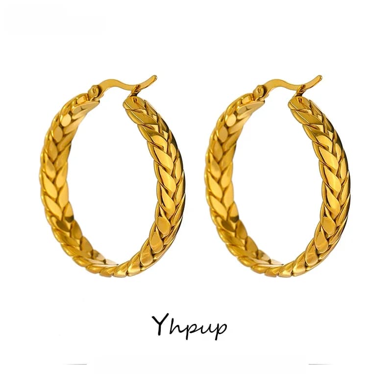Yhpup déclaration chaîne en acier inoxydable boucles d'oreilles haute qualité 18 K plaqué métal or Bijoux de mode inhabituels Bijoux Ete cadeau