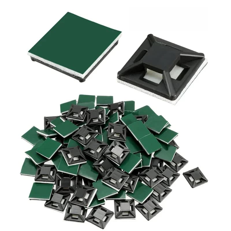 attache câble Bases d'attache de câble auto-adhésives, 100 pièces, fixation murale pour voiture, attaches à fermeture éclair, colle verte, pinces de siège, ventouse de positionnement