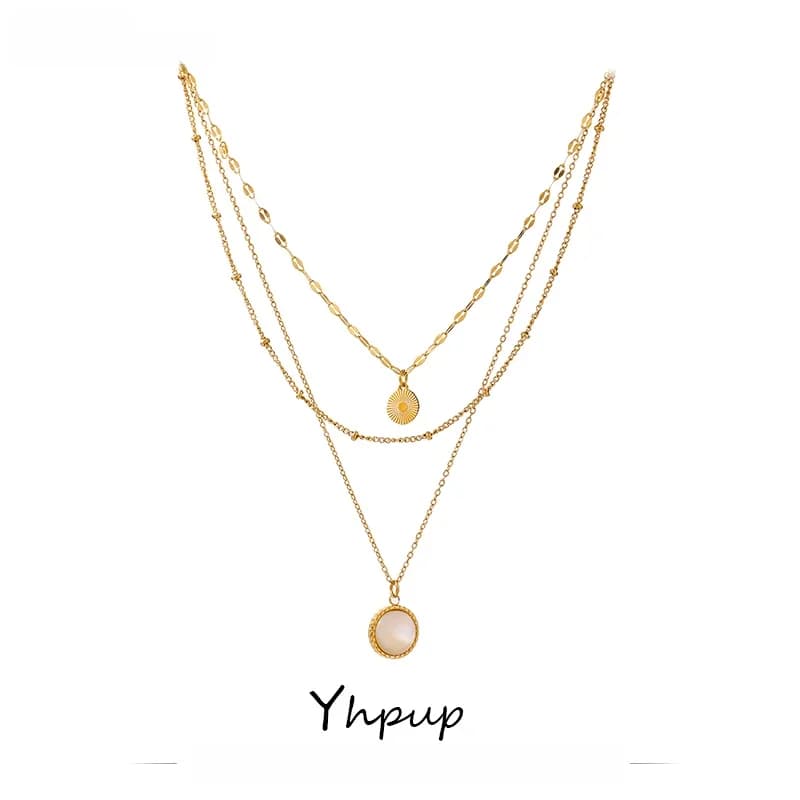 Yhpup bohème pendentif rond en acier inoxydable collier chaîne exquis métal Texture collier femmes collier бижутерия cadeau de bureau