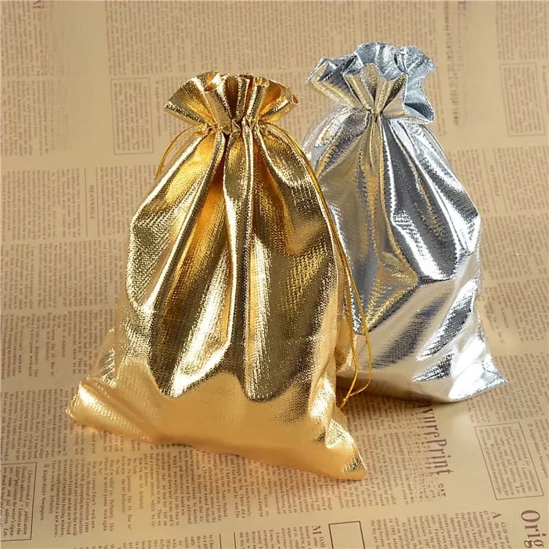 Sac cadeau réglable en velours avec ficelle de proximité, pocommuniste en coton, emballage de bijoux, fête de mariage, couleurs argent et or, 9 tailles, 10 pièces