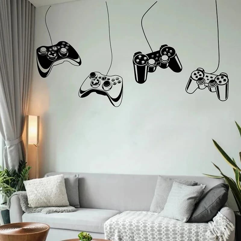 Grand contrôleur de jeu suspendu, autocollant mural pour salle de jeux, chambre d'enfants, Zone de jeux vidéo, Xbox Ps, autocollant mural en vinyle, décoration de maison pour pépinière