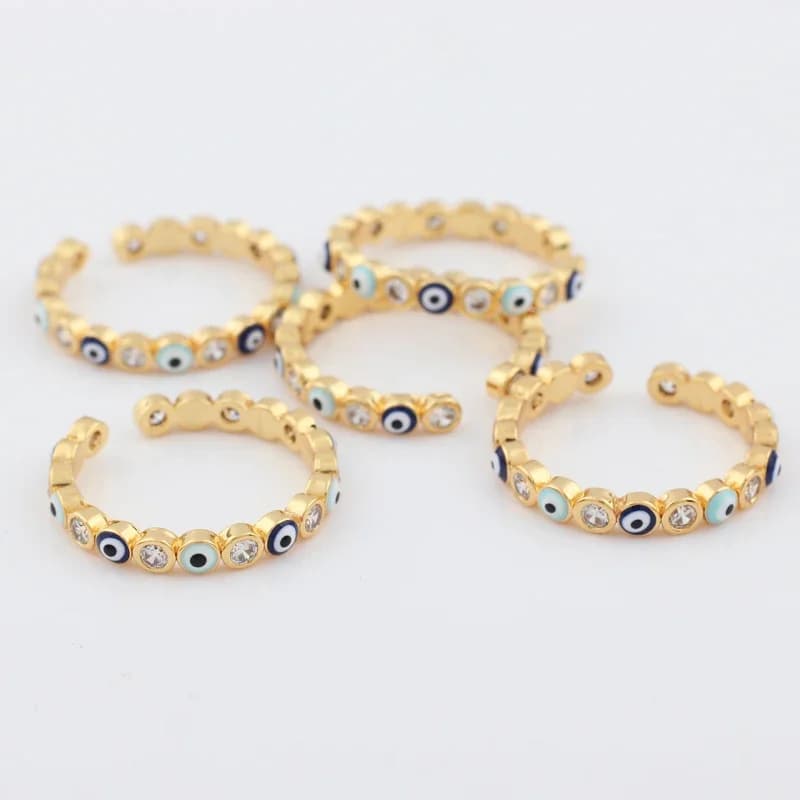 Oeil porte-bonheur bleu turc mauvais œil anneau ouvert cuivre couleur or bagues réglables pour femmes filles hommes bijoux de mode