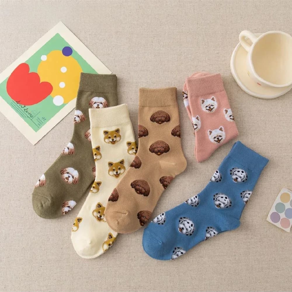 Nouveau mignon dessin animé chien moyen Tube chaussettes japonais Ins créatif femme Sokken Shiba Inu dalmatien Malzis Teddy poméranien livraison directe