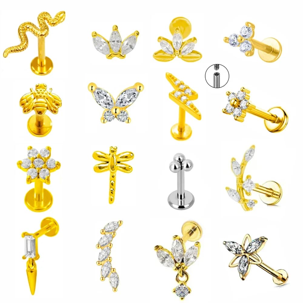 Boucle d'oreille Labret à fil interne, couronne de perçage, fleurs d'abeille, Cartilage, Tragus Conch, bijoux de corps en acier inoxydable 316L