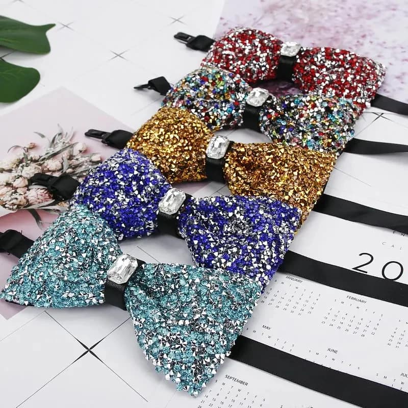 Noeud papillon diamant noir et rouge pour homme, noeud papillon en cristal, super cool, luxe, fête de mariage, collier en biscuits