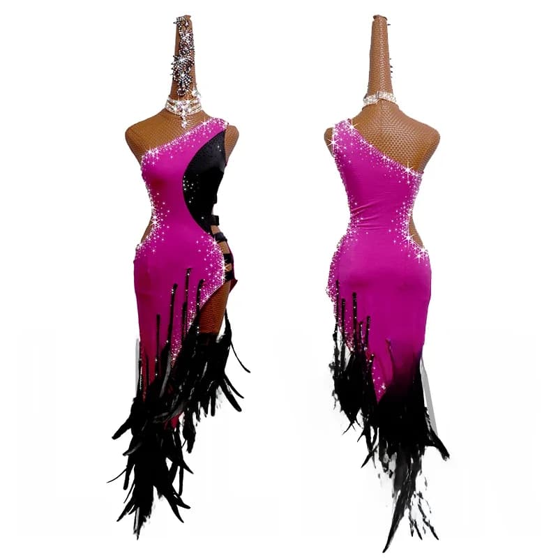 Robe de brevLatine pour Adulte, Longue, Personnalisée, Rose, Noire, Plume, Sexy, Nouvelle Collection