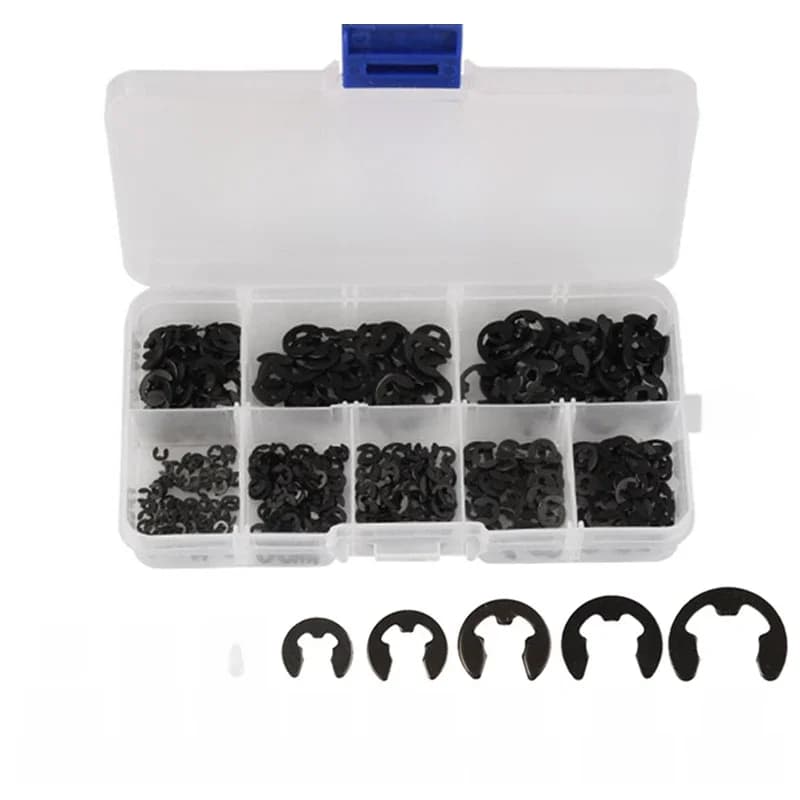 550 pièces e-clip rondelles Circlip joint anneau de retenue sac retenue en forme de boucle Kit de rondelles fendues M1.5 M2 M2.5 M3 M3.5 M4 M5 M6