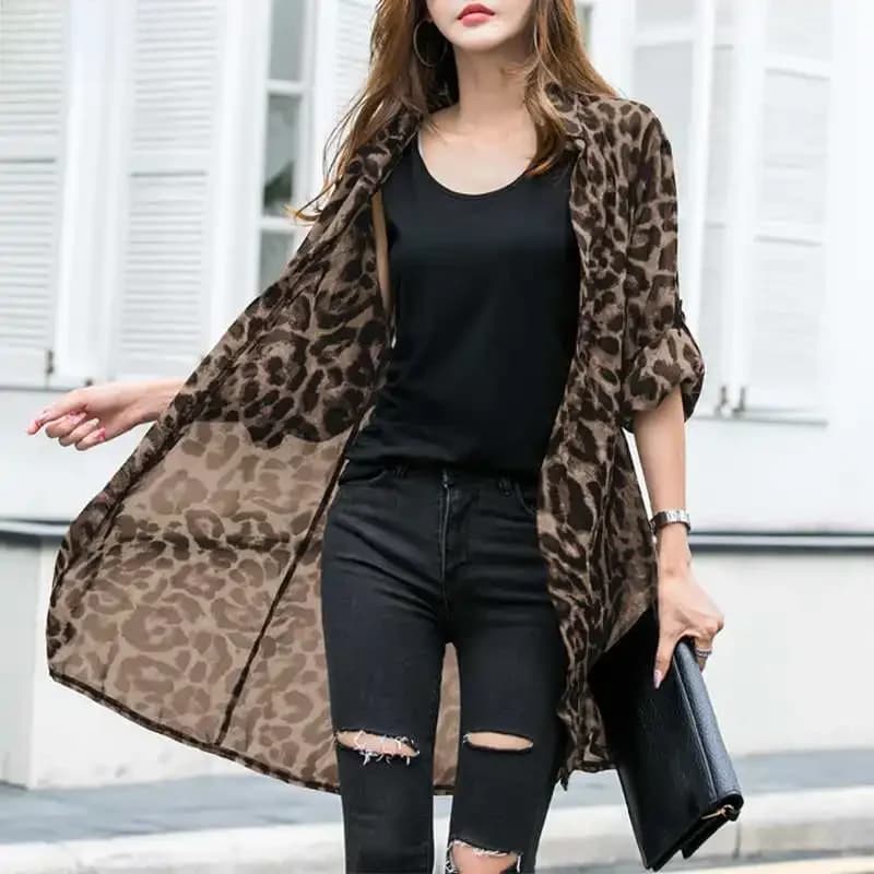 Mode imprimé léopard Cardigans femmes été couvrir Blouses ZANZEA 2025 décontracté longue Kimono Cape femme revers tunique Chemise