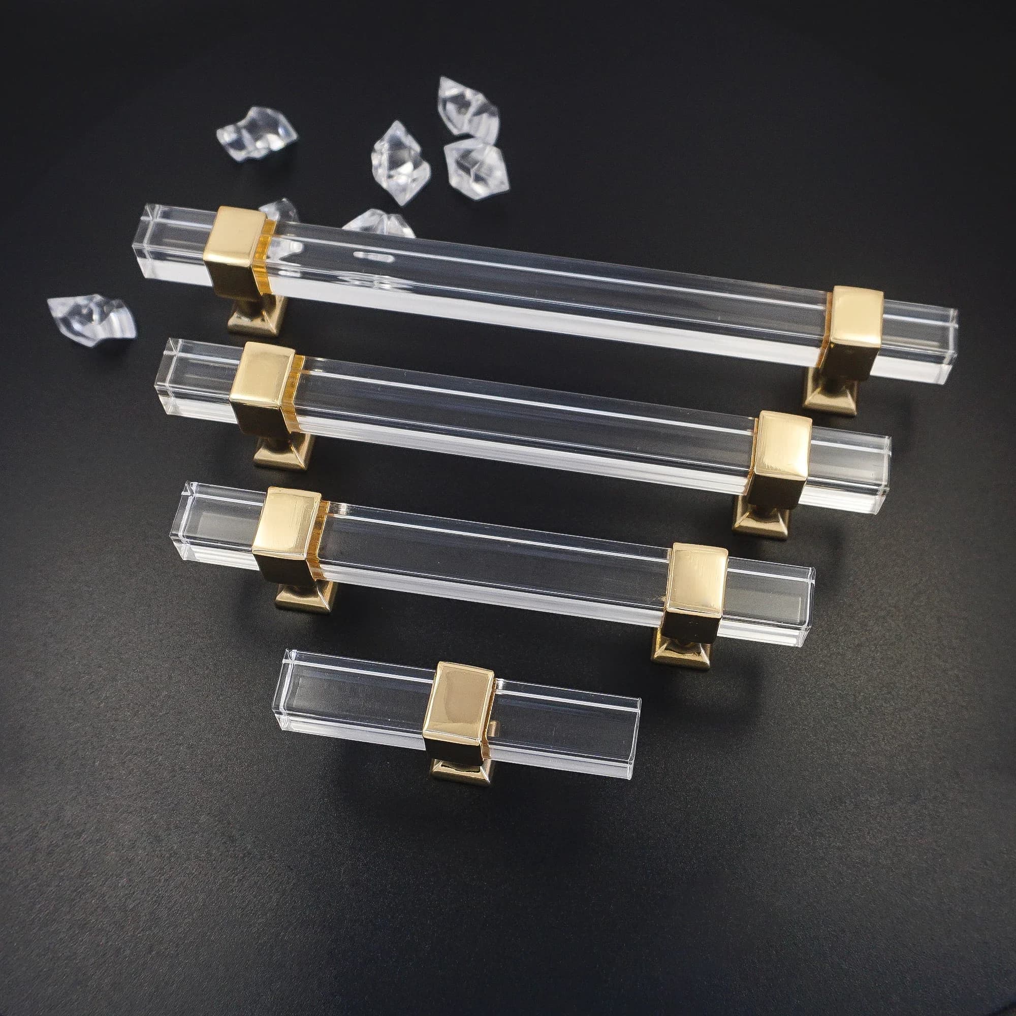 Poignées longues carrées transparentes en acrylique pour armoires, boutons de porte de placard en or et argent, poignées de garde-robe modernes, quincaillerie de meubles