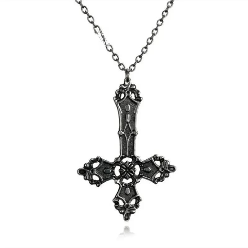 Collier croix inversée gothique noire pour femme, pendentif sorcière satanique, Nina ifix, breloque punk rock, bijoux de déclaration, cadeau