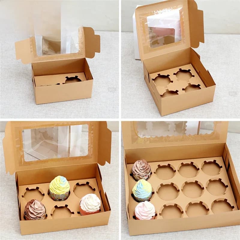 Amoliy 2/4/6/12 trous Cupcake boîte d'emballage Muffin boîte Cookie pâtisserie boîte en papier Kraft gâteau chocolat emballage outils de cuisson