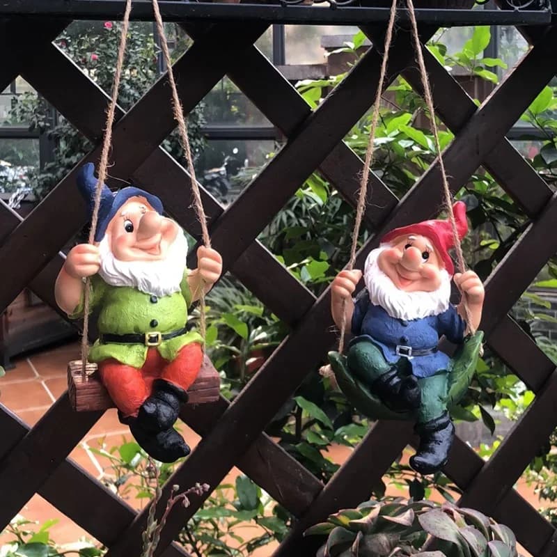 Statue de gnome de balançoire mignonne, nains en résine, suspension d'arbre, décoration de jardin, ornement d'intérieur et d'extérieur, créatif