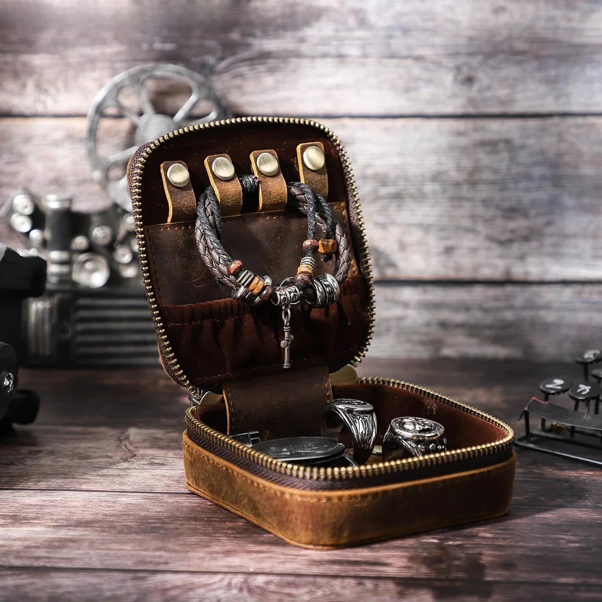 Boîte à bijoux en cuir rétro, organisateur De montre, boucles d'oreilles, bagues, colliers, mallette De rangement, cadeau, cercueil à bijoux, Joyeros Organizador De Joyas