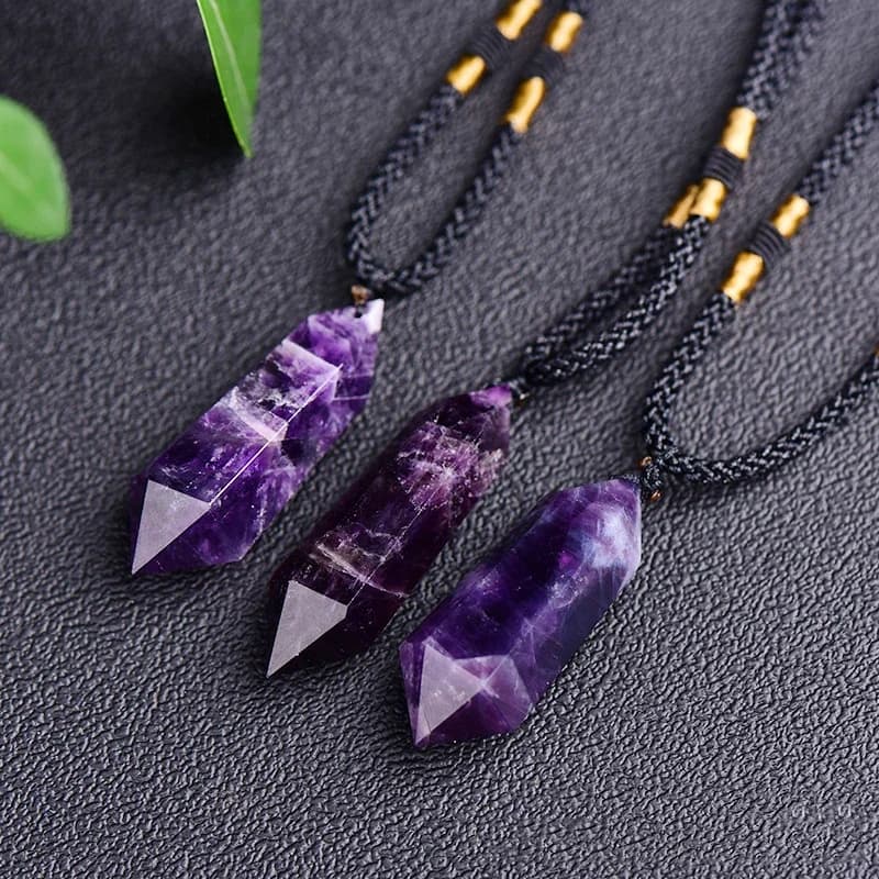 Pendentifs et colliers en améthyste naturelle pour femmes, collier en pierre d'énergie en cristal violet pour hommes, bijoux de guérison, cadeaux