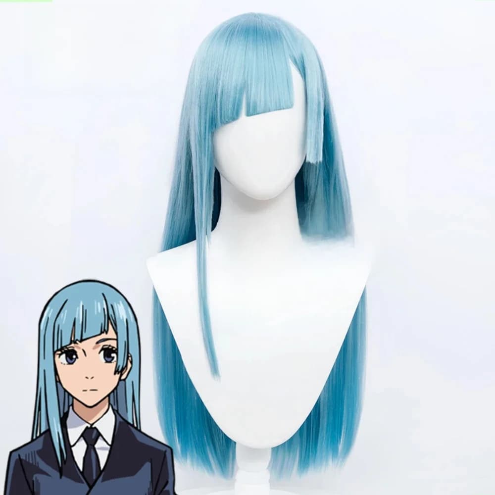 Perruque HSIU Miwa Kasumi, perruque de cosplay Anime Jujutsu Kaisen, cheveux longs gris bleu + bonnet de perruque de marque gratuit