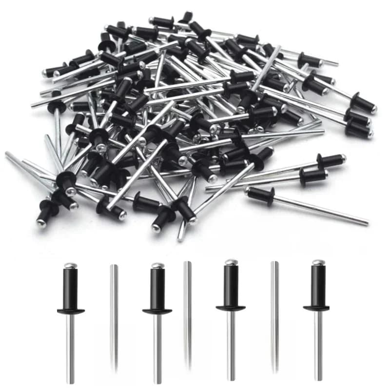 50/100 pièces Rivets aveugles en aluminium Rivets Pop noirs tête de champignon briser mandrin Rivets aveugles clou tirer Rivet noyau Rivet M4 M5