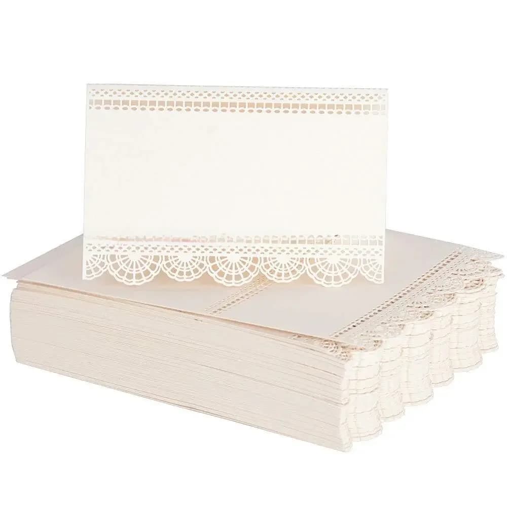 Cartes de Table découpées au Laser, 50 pièces, en dentelle, nom, Message, carte de vœux, mariage, fête prénatale, décor de faveur