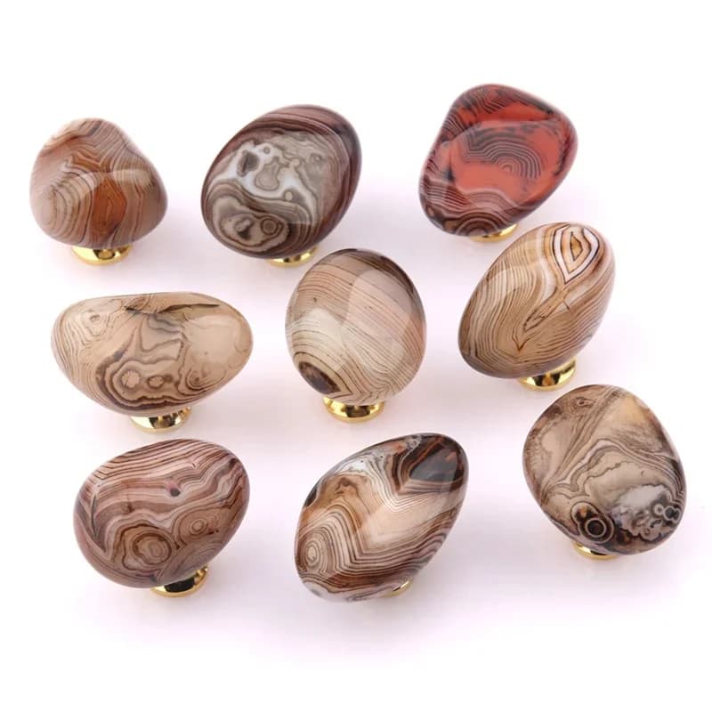 Poignée de luxe en pierre d'agate de soie naturelle, 25-35mm de diamètre, poignée de tiroir, porte de garde-robe, bouton de boîte à bijoux, poignées à trou unique, bricolage