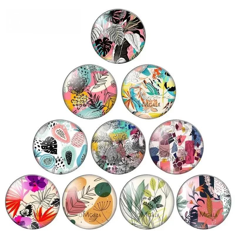 Cabochon Rond en Verre avec Photo de Feuilles Colorées, Dessins d'Art, Plante de Forêt, 8mm/10mm 12mm/18mm/20mm/25mm