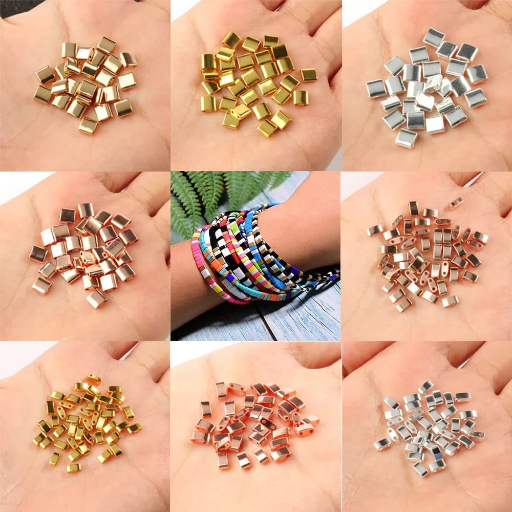 Pierre naturelle hématite à deux trous, perles d'espacement minérales amples pour la fabrication de bijoux, Bracelet, collier, boucles d'oreilles, Tila