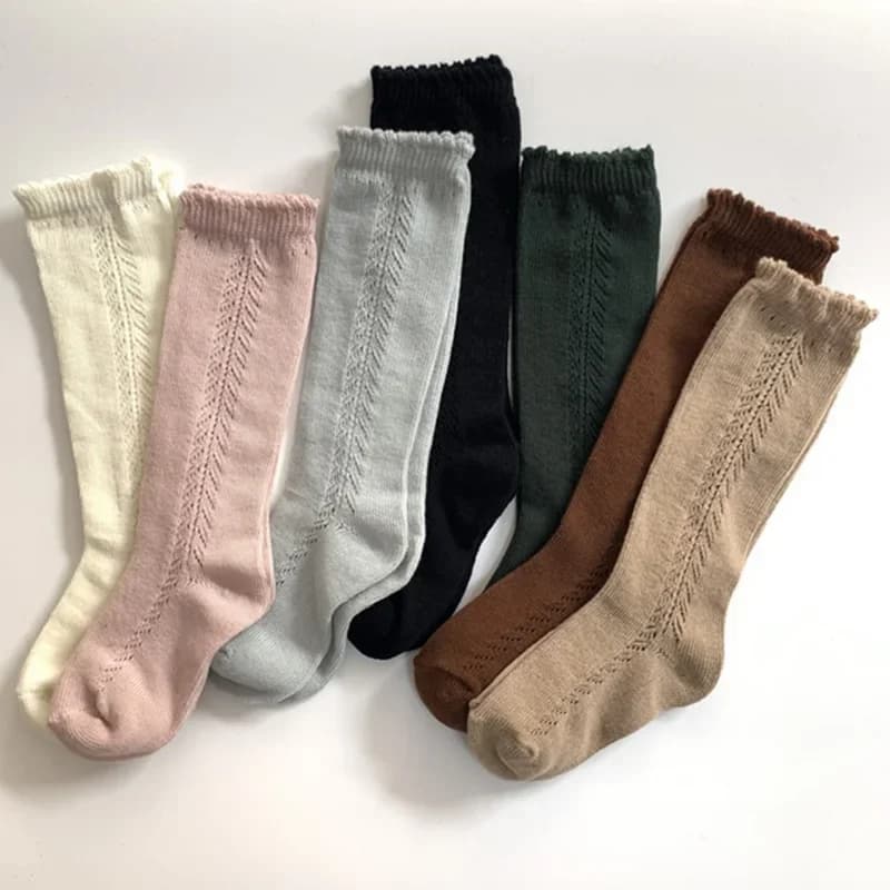 Chaussettes hautes et longues pour bébé, en coton et lin, ajourées, pour filles et garçons, chauffe-jambes, princesse, printemps et été