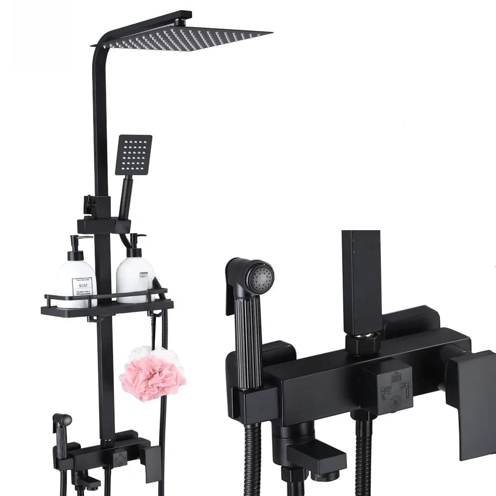 Ensemble de robinets de douche noir mat, robinet mitigeur de baignoire en métal de haute qualité à 4 voies avec Bidet en acier inoxydable