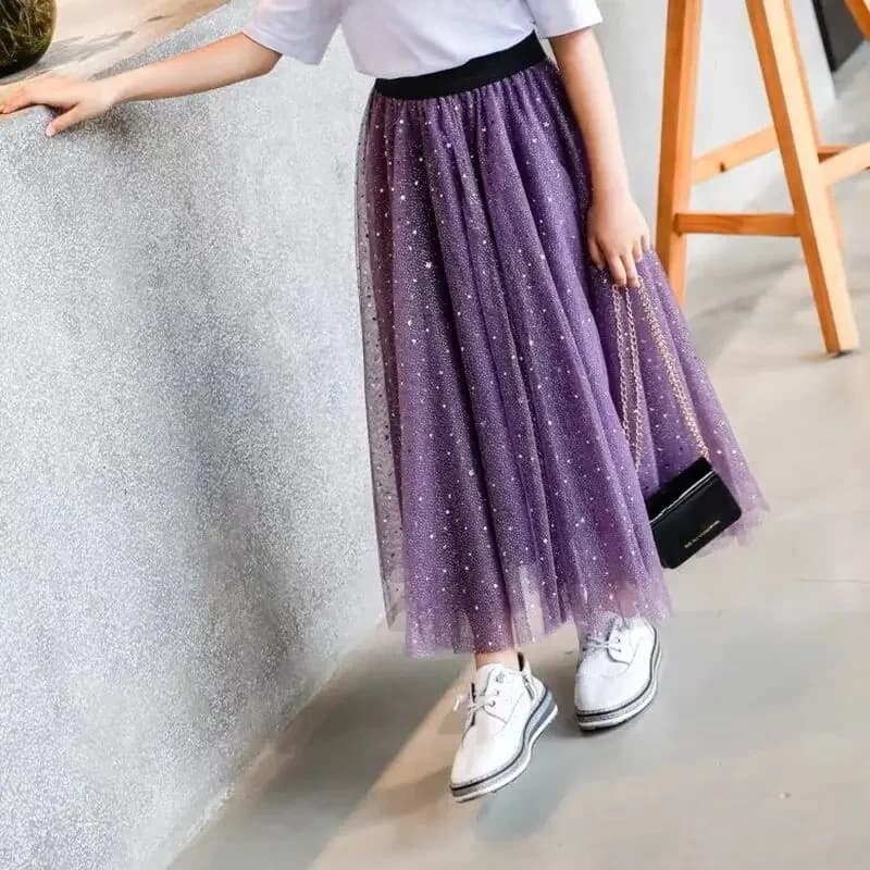 Jupe longue pour filles, style mode 2022, jupes à paillettes étoiles pour adolescentes de 6, 8, 10, 12, 14, 16 ans, longueur cheville LC017