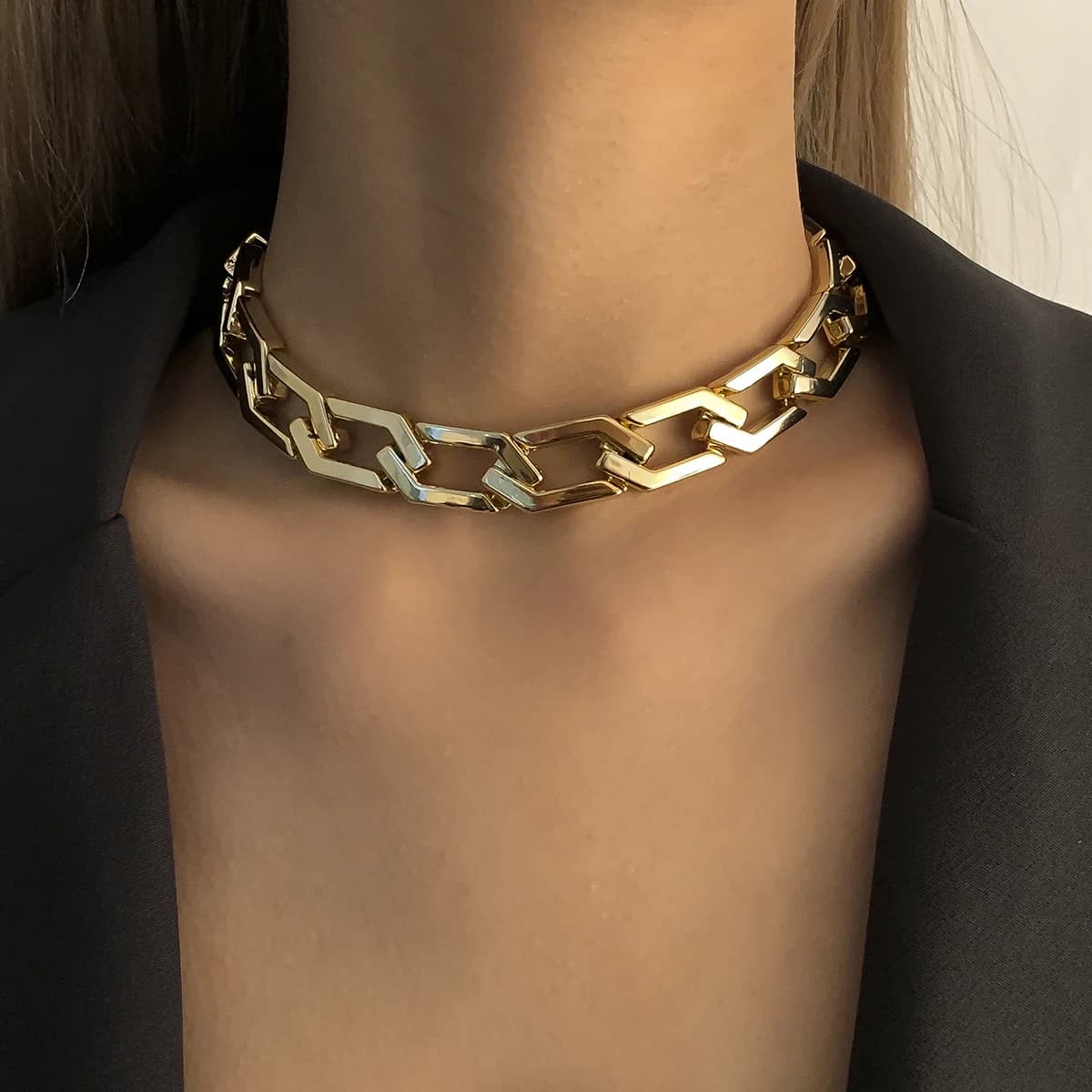 Lacteo néo gothique géométrique losange O forme collier ras du cou pour les femmes mode à la mode cou clavicule chaîne bijoux collier