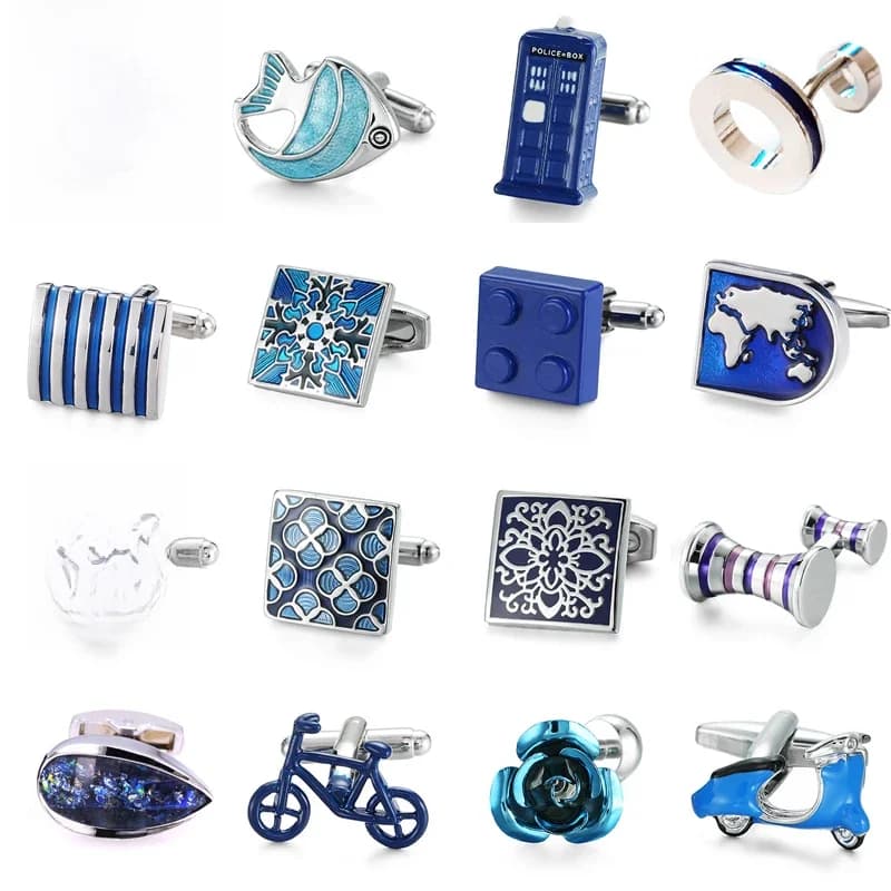 Boutons de manchette de chemise en laiton bleu émail pour hommes, de haute qualité, design classique, style français, été