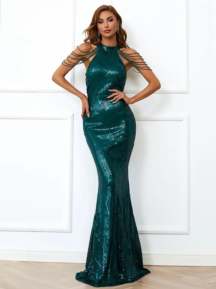 Missord-Robe de Soirée Élégante à Paillettes Vertes pour Femme, Tenue de Bal de Mariage, Longueur au Sol