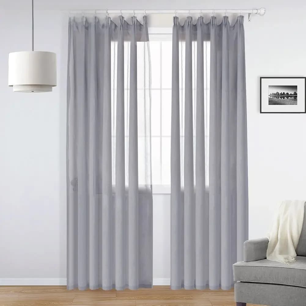 Rideau en Tulle gris bon marché, en lin pur pour salon, chambre à coucher, Voile de cuisine, traitement de fenêtre