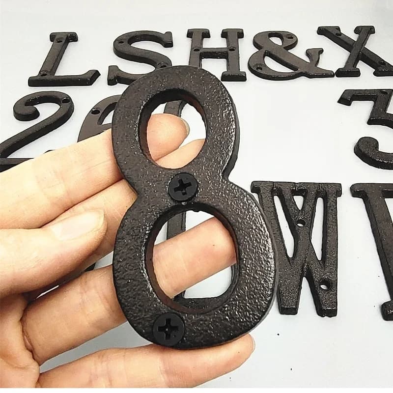 Lettres en métal chiffres de maison rétro 3D signe café mur créatif en fonte décoration plaque de porte numérique arabe meubles matériel