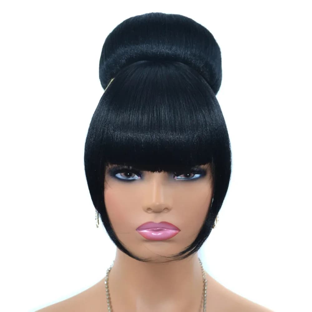 Jeedou synthétique sphérique Updos Chignon avec frange pince dans les cheveux Chignon Pad beignet élastique postiches couleur noire