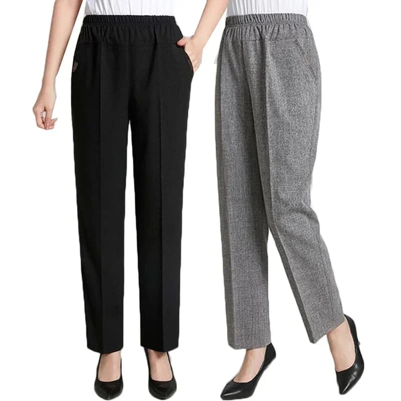 FJSPRING-Pantalon en coton et lin pour femmes d'âge moyen, 6XL, taille élastique, mince, pour mères, été