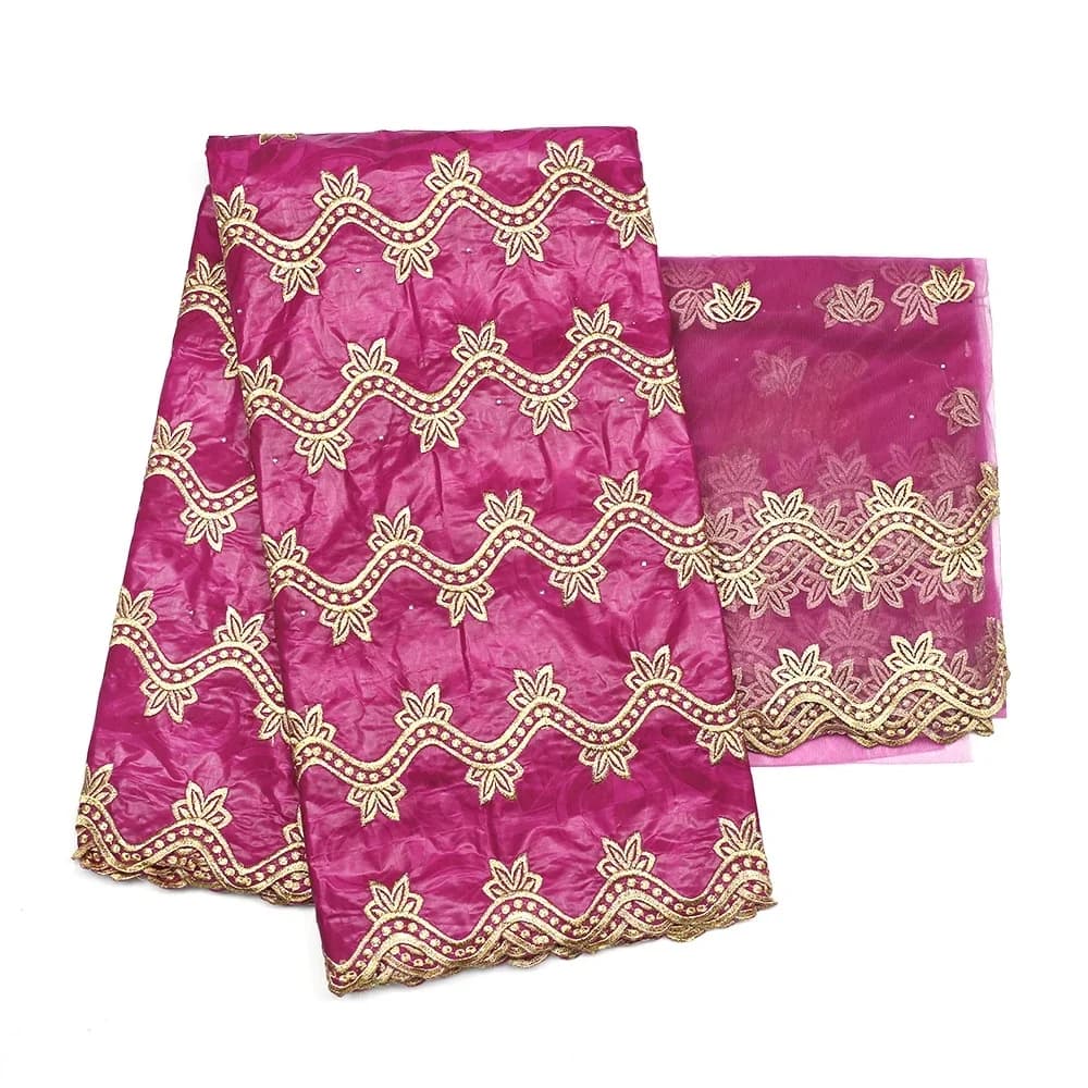 Tissu Broderie Dubai Brodé Bazin Riche Dentelle Africaine en Tulle 5+2 Yards Tissu de Mariage Nigérian pour Gele Headtie