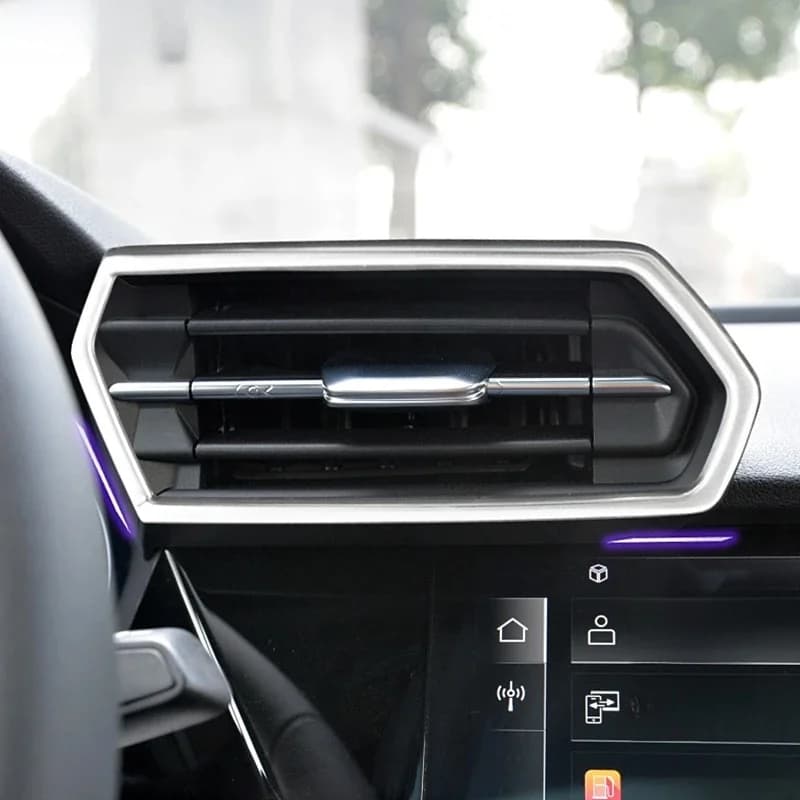 Cadre de Sortie de Climatisation de Console Centrale Avant de Voiture, Garniture Décorative en Acier Inoxydable pour Audi A3 8Y 2021-2022, Carbone Bergame