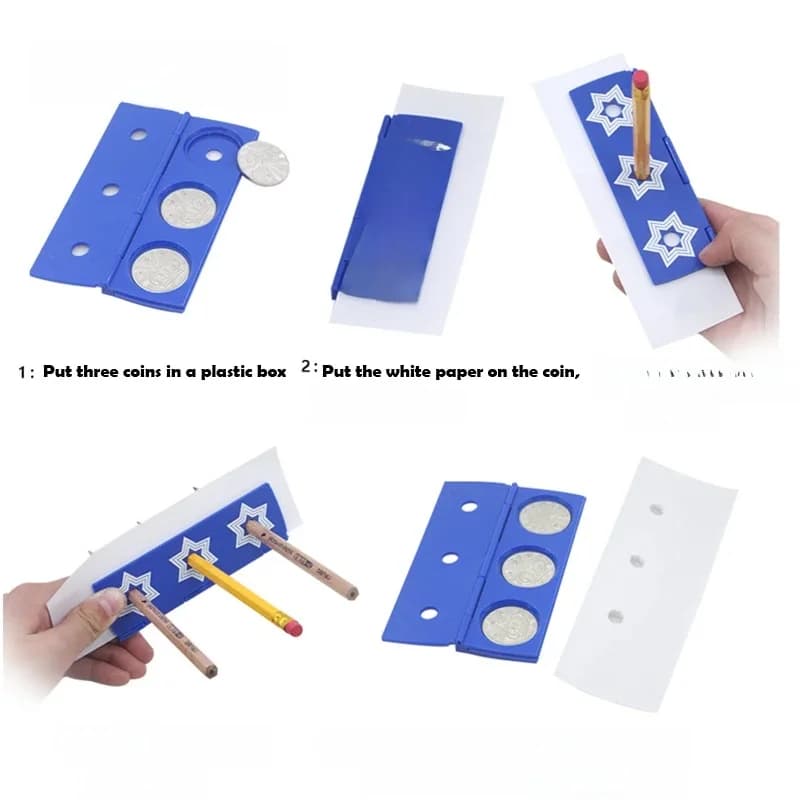 Coins de pénétration au crayon, tours de magie, stylos à trou traversant, jouet d'illusion de gros plan, accessoire d'évasion de pièces de monnaie, jouets magiques de scène de rue, Illusion