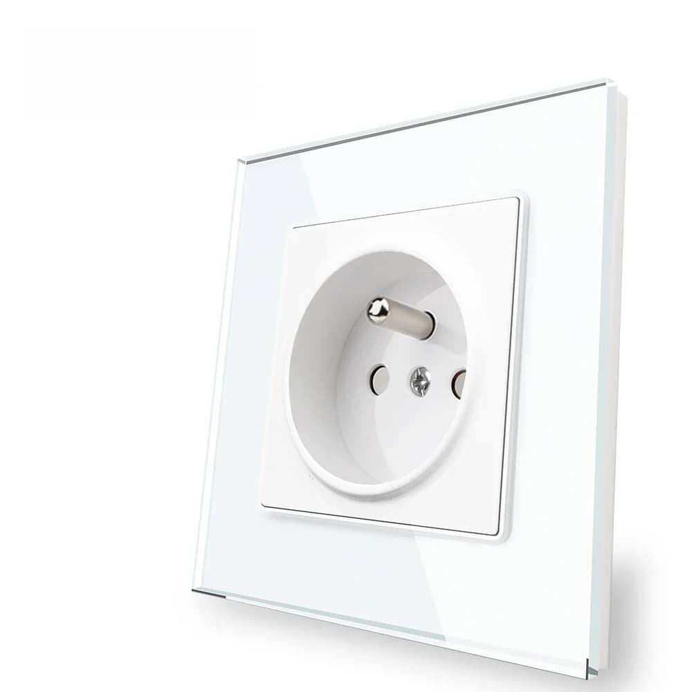 Delviz – prise de courant standard française, panneau en verre cristal trempé, interface AC 110-250V Ports, prise de courant murale 16a intégrée